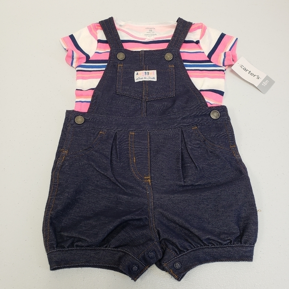 Carter's Baby Girls 2 Piece Shortalls Romper Outfit Size 18m
